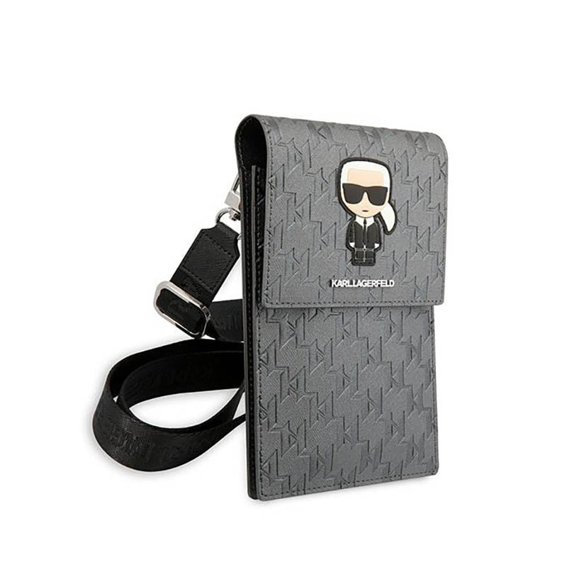 Karl Lagerfeld Monogram Ikonik Patch Piniginė Telefono Dėklas - Telefono ir aksesuarų dėklas (Sidabro spalva)