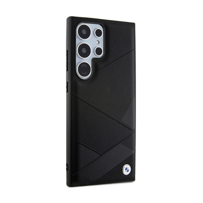 BMW Signature Leather Crossing Lines Pattern – dėklas, skirtas Samsung Galaxy S24 Ultra (juodas)