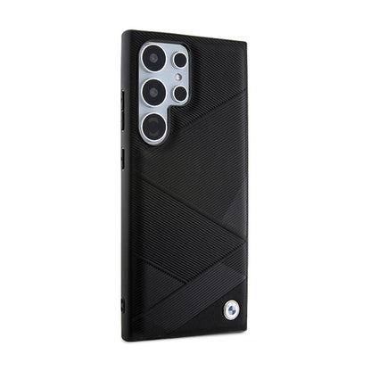 BMW Signature Leather Crossing Lines Pattern – dėklas, skirtas Samsung Galaxy S24 Ultra (juodas)