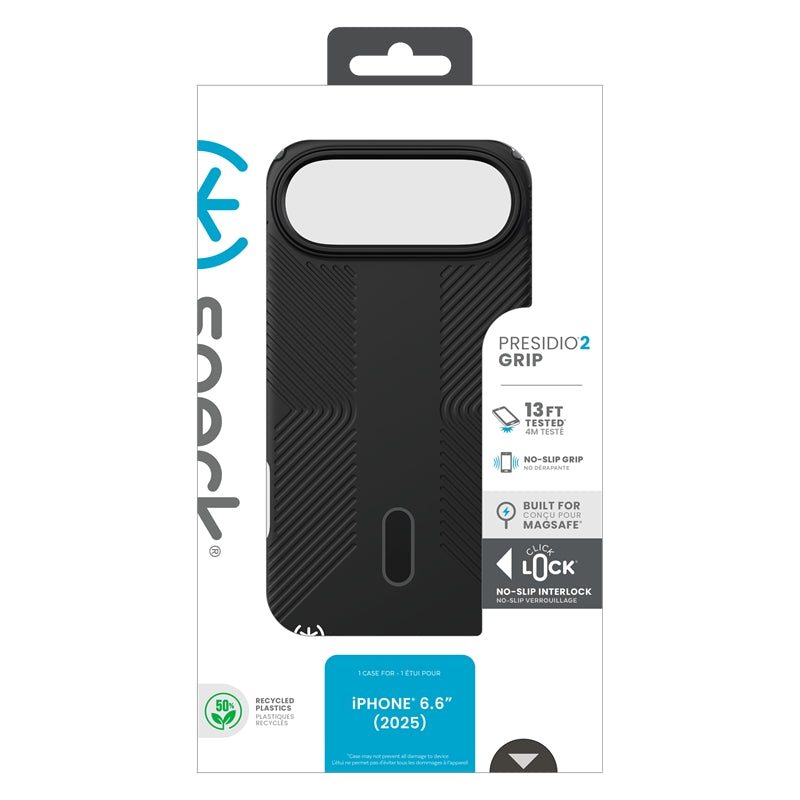 Speck Presidio2 Grip ClickLock & MagSafe - iPhone Air dėklas (Juoda / Slate Gray / Balta)