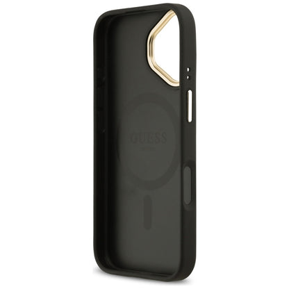 Guess Grūdėtas Strasų Logotipo MagSafe Dėklas iPhone 17 (juodas)