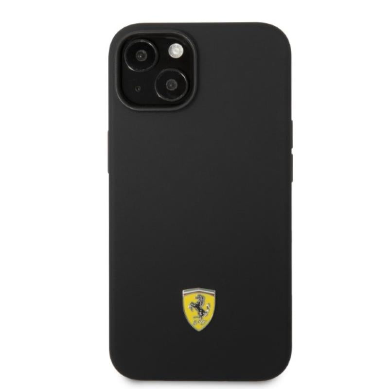 Ferrari silikoninis dėklas su metaliniu logotipu MagSafe – iPhone 14 (juodas)