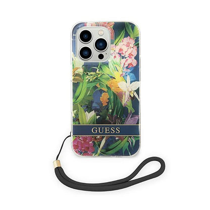 Guess Flower Cord – dėklas, skirtas „iPhone 14 Pro Max“ (mėlynas)