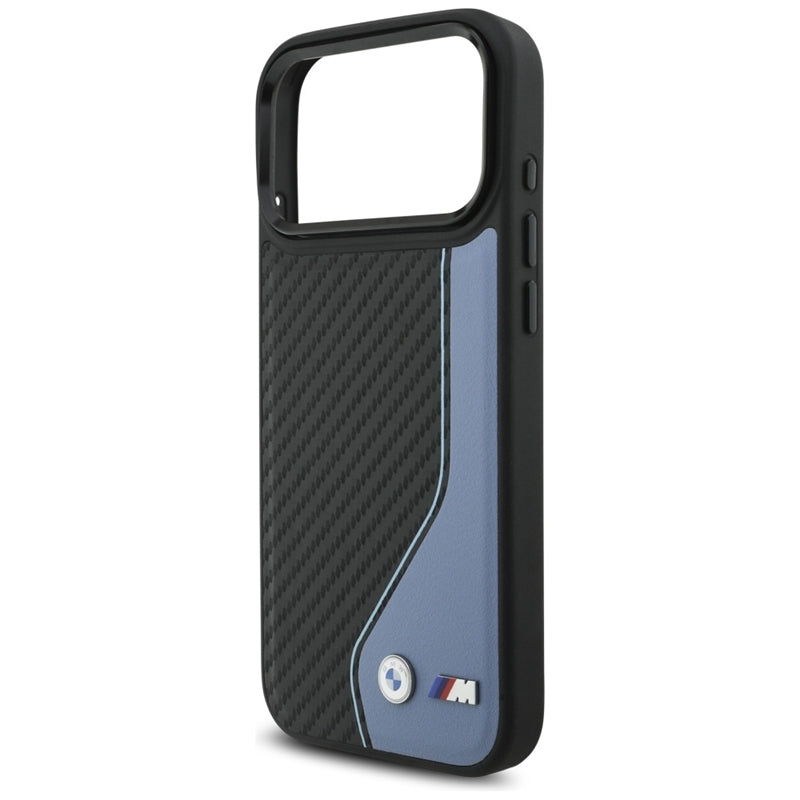 BMW M Carbono Logotipas MagSafe dėklas iPhone 17 Pro Max (mėlynas)