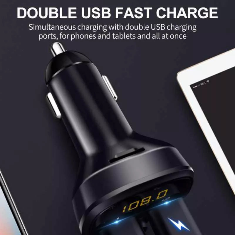 WEKOME WP-C26 - Bluetooth / MicroSD / 2x USB-A FM siųstuvas + 17W automobilinis įkroviklis (juodas)