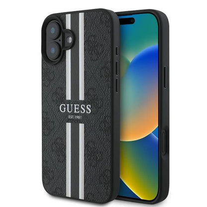 Guess 4G Printed Stripes MagSafe – dėklas iPhone 16 Plus (juodas)