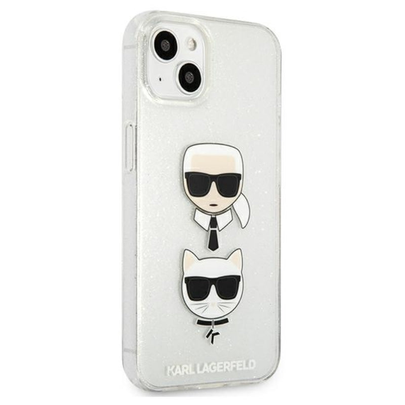 Karl Lagerfeld Glitter Karl & Choupette Head - dėklas skirtas iPhone 13 mini (Sidabro)