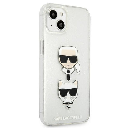 Karl Lagerfeld Glitter Karl & Choupette Head - dėklas skirtas iPhone 13 mini (Sidabro)