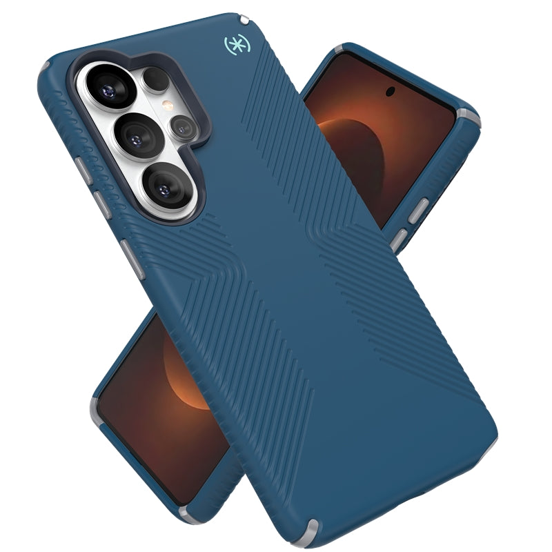 Speck Presidio2 Grip Magnet – „Samsung Galaxy S26 Ultra“ dėklas su MagSafe (tamsiai mėlynos/sidabrinės metalinės/sudrumstos mėlynos spalvos)
