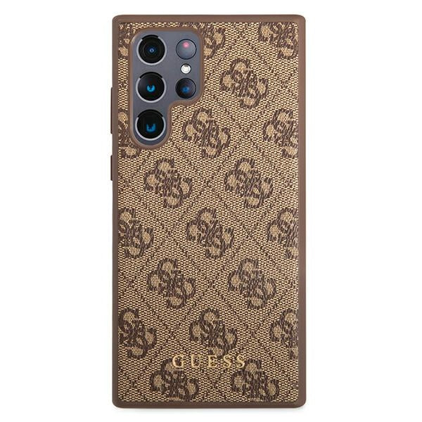 Guess 4G Metal Gold Logo – dėklas Samsung Galaxy S22 Ultra (rudas)