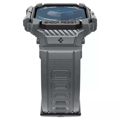 Spigen Rugged Armor Pro – dirželis su dėklu, skirtas „Apple Watch 10“ 46 mm (tamsiai pilka)