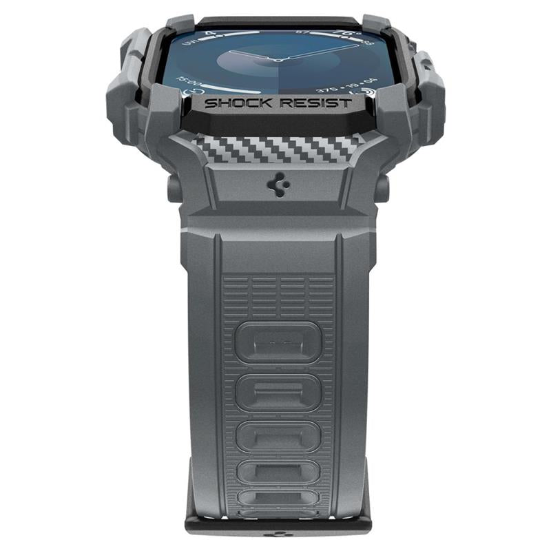 Spigen Rugged Armor Pro – dirželis su dėklu, skirtas „Apple Watch 10“ 46 mm (tamsiai pilka)