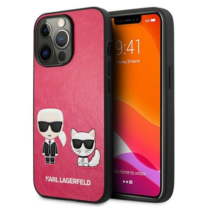 Karl Lagerfeld PU odos „Karl & Choupette“ su reljefu – dėklas, skirtas „iPhone 13 Pro“ (fuksija)