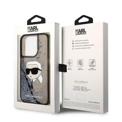 Karl Lagerfeld Liquid Glitter NFT Karl's Head – dėklas, skirtas „iPhone 14 Pro Max“ (juodas)