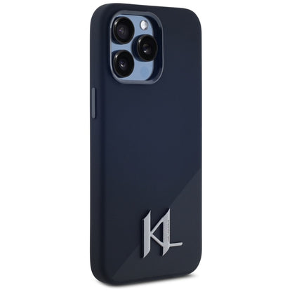 Karl Lagerfeld Silikoninis MagSafe Dėklas su metalo inicialu "Shadow" – skirtas iPhone 15 Pro (juodas)