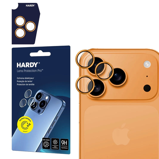 3mk HARDY Pro objektyvo apsauga – Kameros objektyvo stiklas, skirtas iPhone 17 Pro / iPhone 17 Pro Max (Oranžinė)