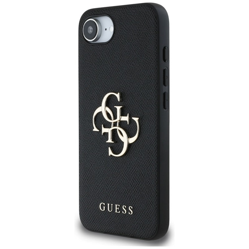 Guess Grained Big 4G Logo Small Classic Logo - dėklas iPhone 16e (juodas)