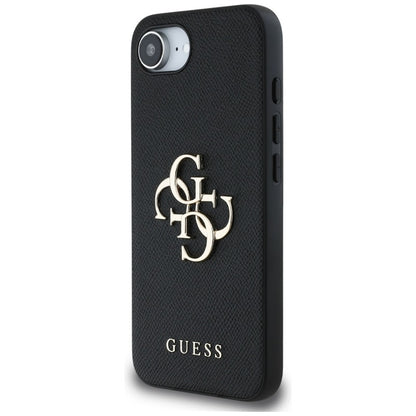 Guess Grained Big 4G Logo Small Classic Logo - dėklas iPhone 16e (juodas)