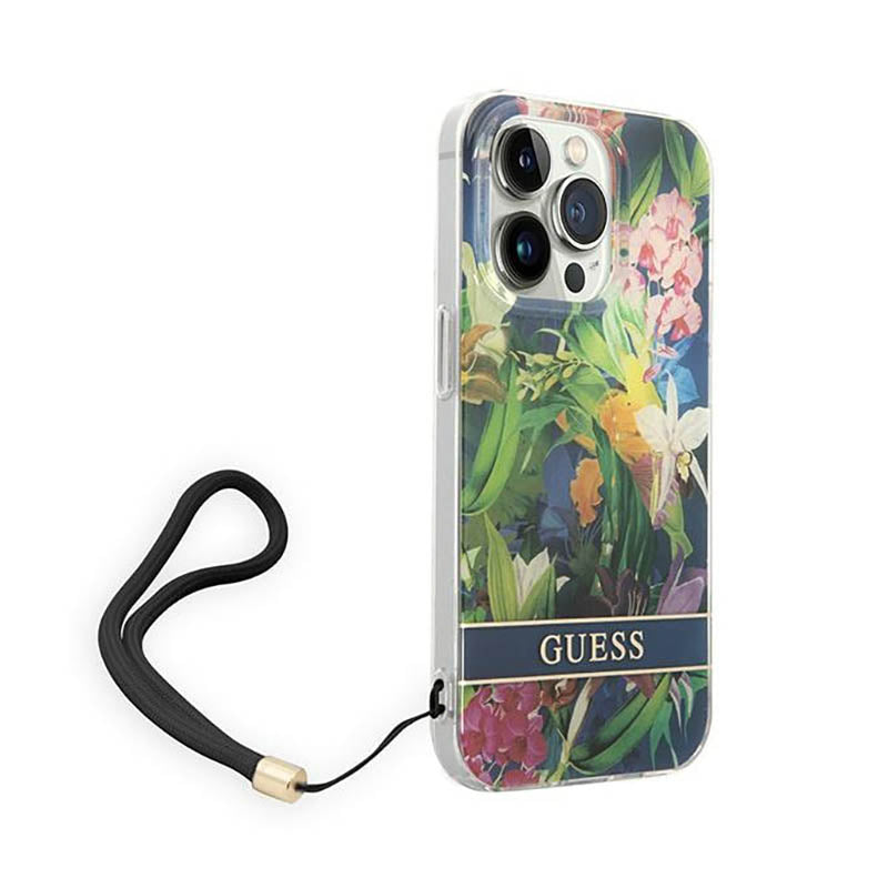 Guess Flower Cord – dėklas, skirtas „iPhone 14 Pro Max“ (mėlynas)