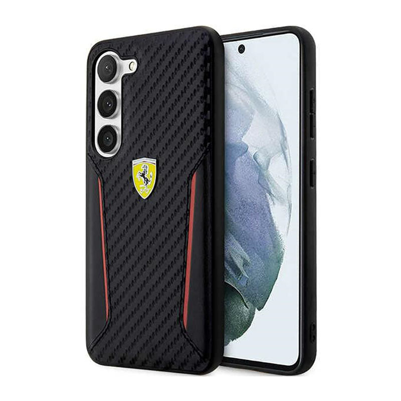 Ferrari anglies kontrasto kraštai - dėklas Samsung Galaxy S23+ (juodas)