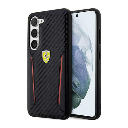 Ferrari anglies kontrasto kraštai - dėklas Samsung Galaxy S23+ (juodas)