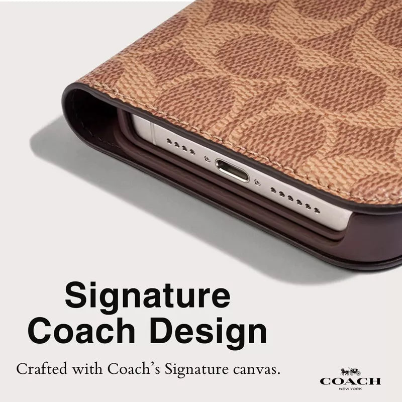 Dėklas Coach Folio Signature C – 2-in-1 dėklas su atverčiamu dangteliu iPhone 15 Pro Max (įdegio spalvos)