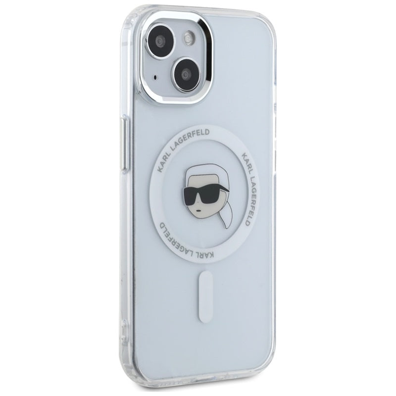 Karl Lagerfeld IML Metal Karl Head MagSafe – Dėklas, skirtas „iPhone 15“ (baltas)
