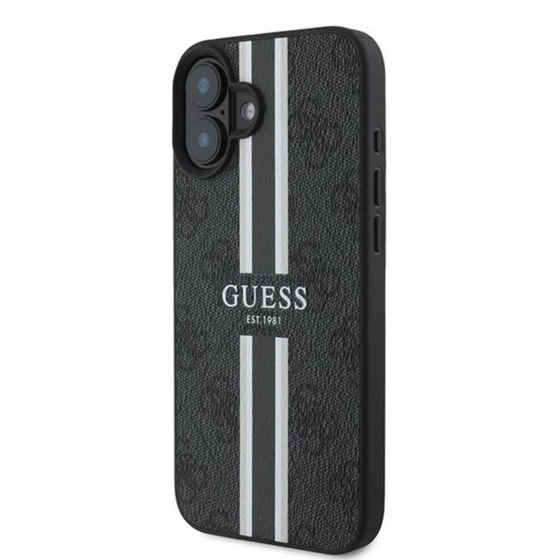 Guess 4G Printed Stripes MagSafe – dėklas iPhone 16 Plus (juodas)