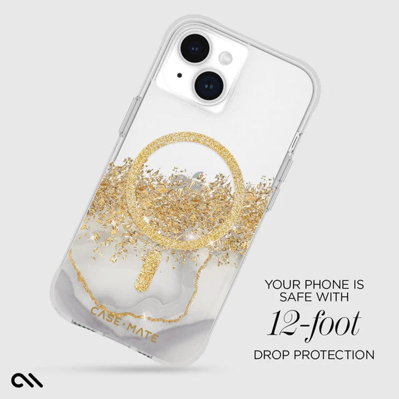 Case-Mate Karat MagSafe - Dėklas iPhone 15 / iPhone 14 / iPhone 13 su aukso dekoracijomis (Marmuras)