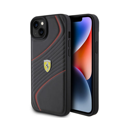 „Ferrari Twist Metal Logo“ – dėklas, skirtas „iPhone 15 Plus“ (juoda spalva)