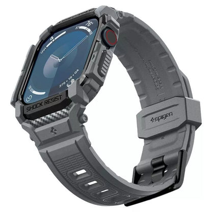 Spigen Rugged Armor Pro – dirželis su dėklu, skirtas „Apple Watch 10“ 46 mm (tamsiai pilka)