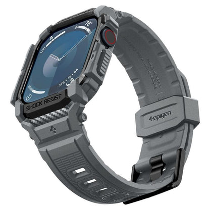 Spigen Rugged Armor Pro – dirželis su dėklu, skirtas „Apple Watch 10“ 46 mm (tamsiai pilka)