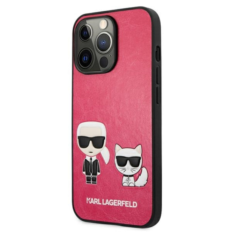 Karl Lagerfeld PU odos „Karl & Choupette“ su reljefu – dėklas, skirtas „iPhone 13 Pro“ (fuksija)