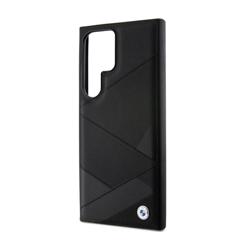 BMW Signature Leather Crossing Lines Pattern – dėklas, skirtas Samsung Galaxy S24 Ultra (juodas)