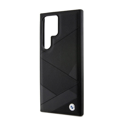 BMW Signature Leather Crossing Lines Pattern – dėklas, skirtas Samsung Galaxy S24 Ultra (juodas)