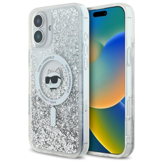 Karl Lagerfeld Liquid Glitter Choupette Head MagSafe - dėklas iPhone 16 (skaidrus)