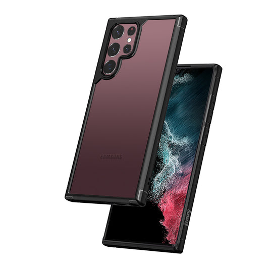 Crong Hybrid permatomas apsauginis dėklas, skirtas „Samsung Galaxy S22 Ultra“ (juodas)