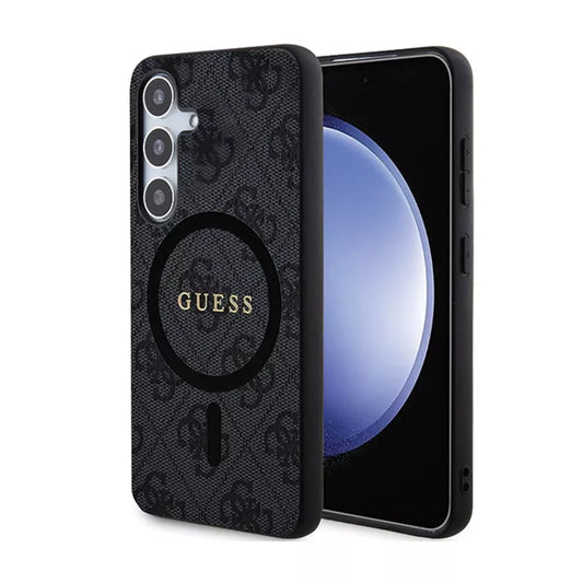 Guess 4G Collection Leather Metal Logo MagSafe - Dėklas, skirtas Samsung Galaxy S24 (juodas)
