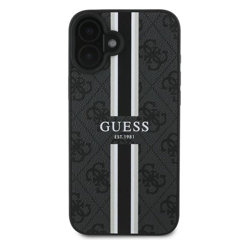 Guess 4G Printed Stripes MagSafe – dėklas iPhone 16 Plus (juodas)