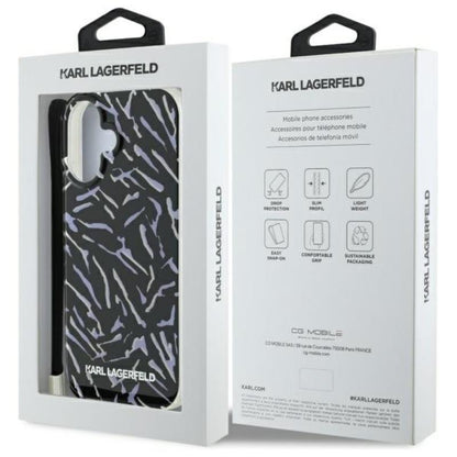 Karl Lagerfeld Zebra su virve - dėklas skirtas iPhone 16 (violetinis)