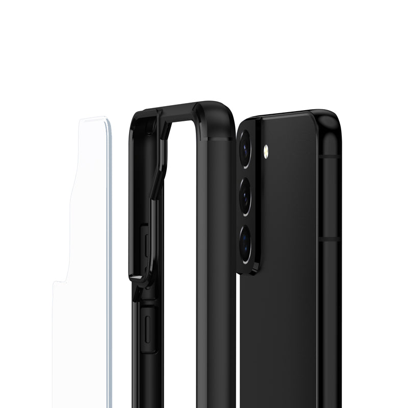 Crong Hybrid permatomas apsauginis dėklas, skirtas Samsung Galaxy S22+ (juodas)