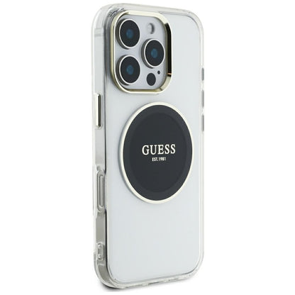 Guess IML metalinis spalvotas apvalus klasikinis logotipas MagSafe – dėklas, skirtas „iPhone 16 Pro Max“ (juodas)