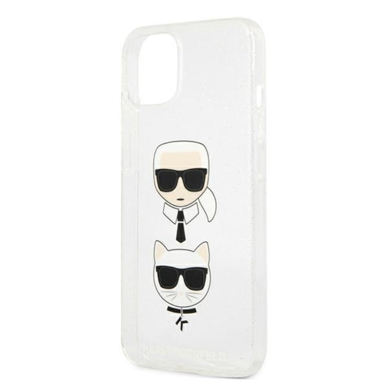Karl Lagerfeld Glitter Karl & Choupette Head - dėklas skirtas iPhone 13 mini (Sidabro)