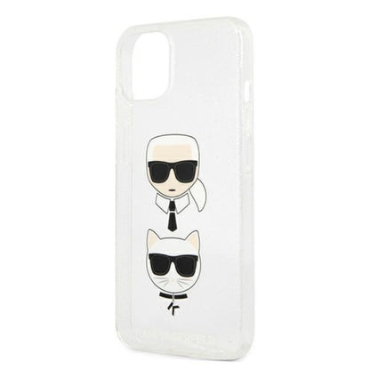 Karl Lagerfeld Glitter Karl & Choupette Head - dėklas skirtas iPhone 13 mini (Sidabro)