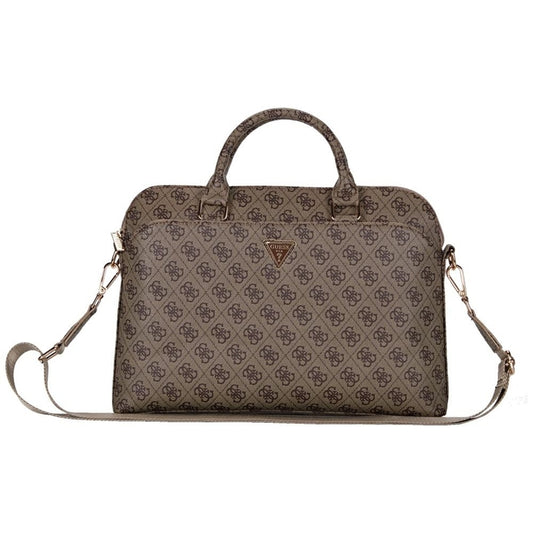 Guess 4G užtrauktuko kišenė trikampio logotipu – nešiojamojo kompiuterio krepšys 15" (ruda)