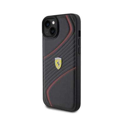 „Ferrari Twist Metal Logo“ – dėklas, skirtas „iPhone 15 Plus“ (juoda spalva)