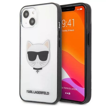 Karl Lagerfeld Choupette Head – dėklas, skirtas iPhone 13 mini (skaidrus / juodas rėmelis)