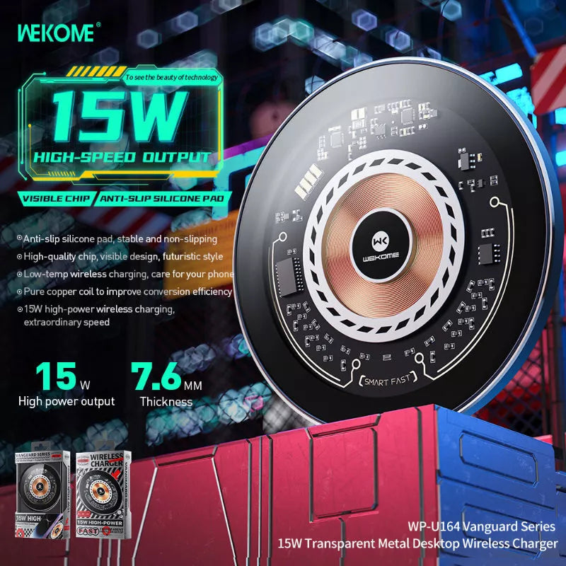 WEKOME WP-U164 serija "Vanguard" - Qi 15W belaidis indukcinis įkroviklis (Juoda)