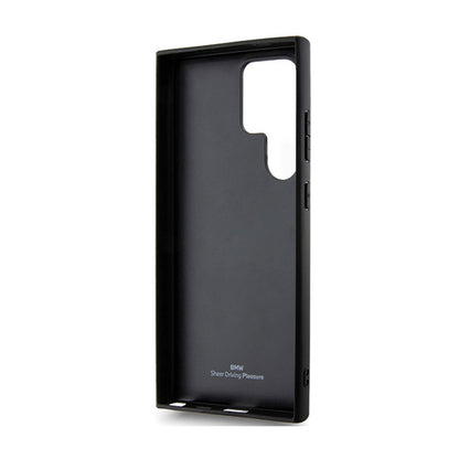BMW Signature Leather Crossing Lines Pattern – dėklas, skirtas Samsung Galaxy S24 Ultra (juodas)