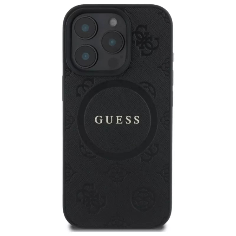 Guess Saffiano Peony Classic Logo MagSafe - dėklas iPhone 16 Pro Max (juoda)